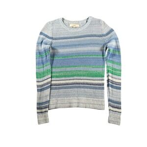 LOFT Womens Blue Green Striped Crew Neck Knit Sweater Size Small